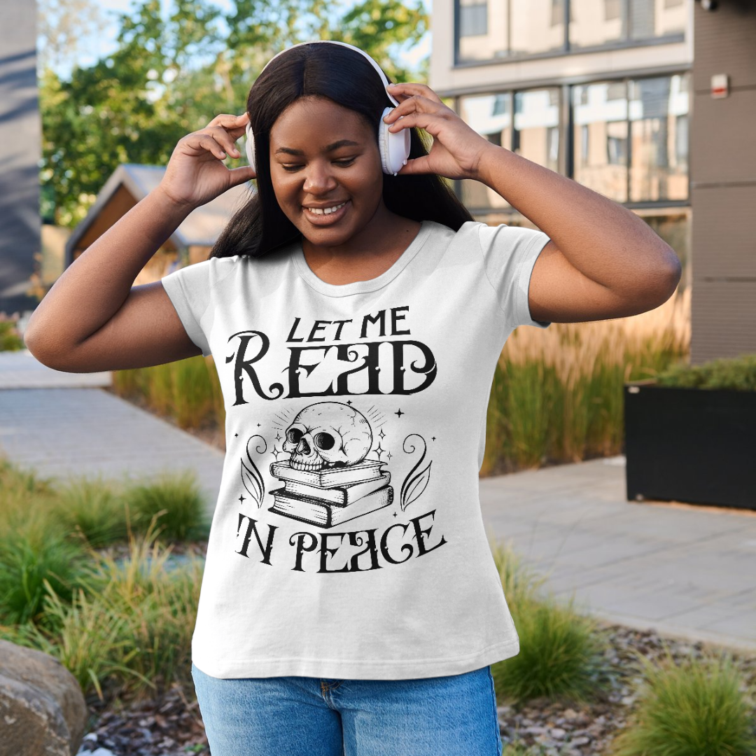 "Let me read in peace" Gothic Book Lovers' T-Shirt – Available in Multiple Colors and Sizes