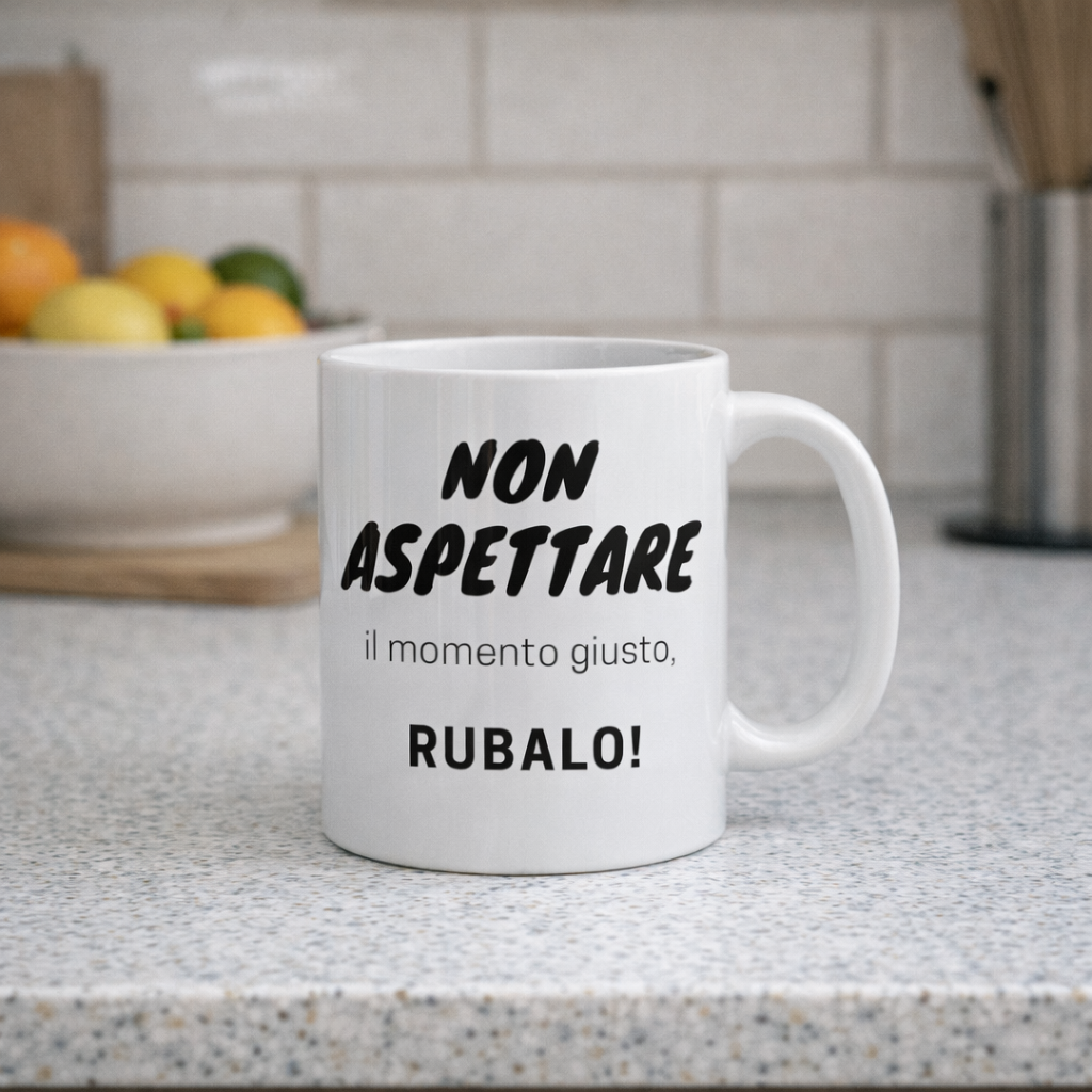 Tazza Motivazionale “Non Aspettare il Momento Giusto – Rubalo!” | Mug Ispirazionale Minimal