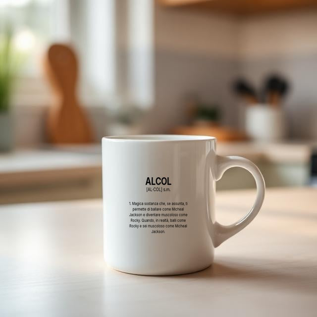Tazza “ALCOL” – Definizione Ironica in Stile Dizionario