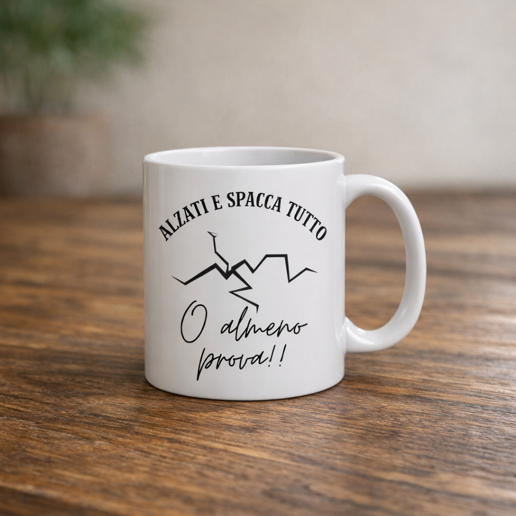 Tazza Motivazionale “ALZATI E SPACCA TUTTO” – Mug Ironica e Ribelle per Giovani Adulti | Ceramica Bianca Premium 330ml