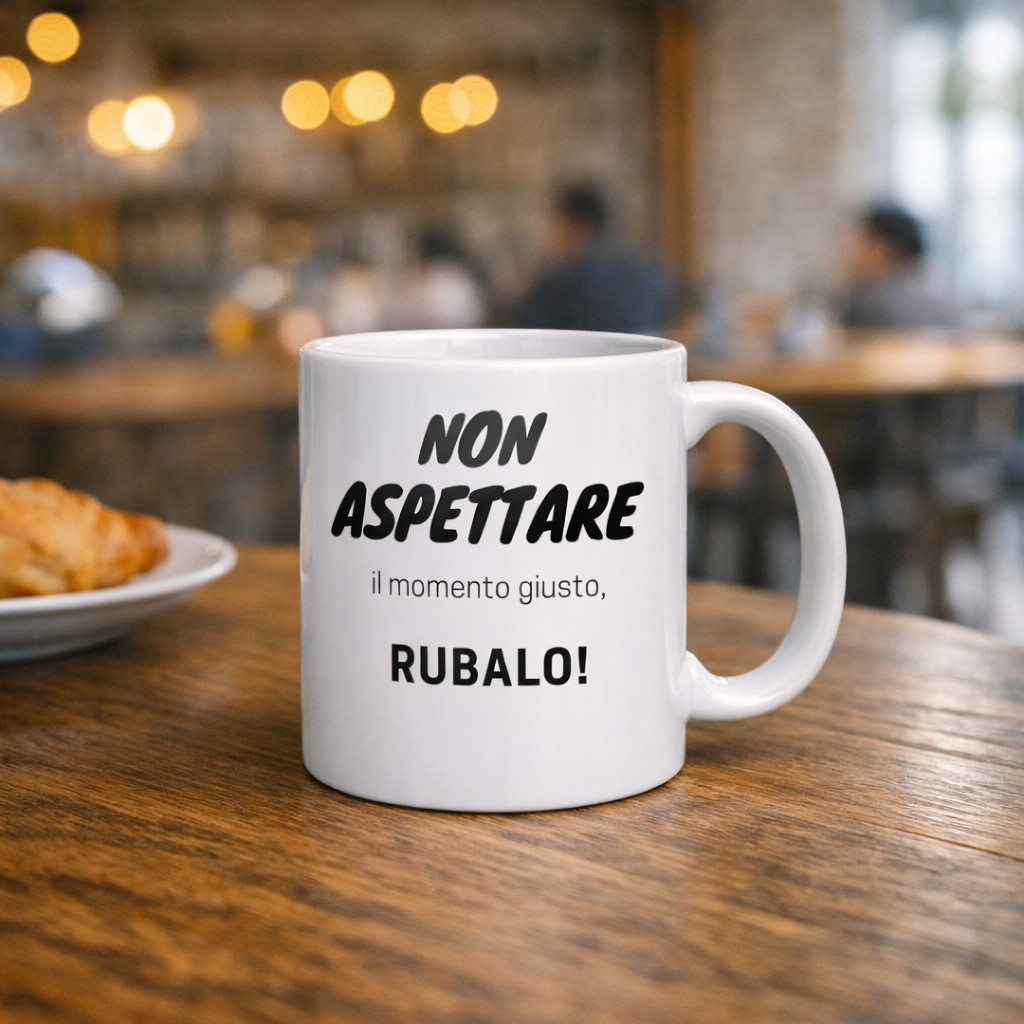 Tazza Motivazionale “Non Aspettare il Momento Giusto – Rubalo!” | Mug Ispirazionale Minimal