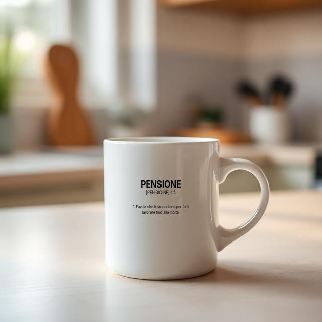 Tazza “PENSIONE” – Definizione Ironica in Stile Dizionario