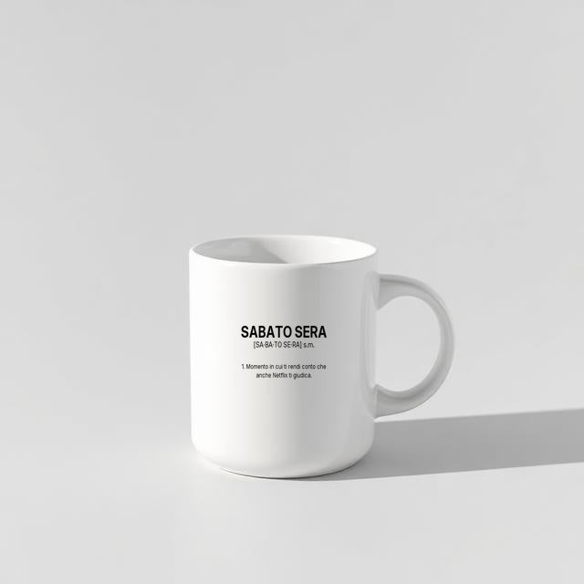 Tazza “SABATO SERA” – Definizione Ironica in Stile Dizionario
