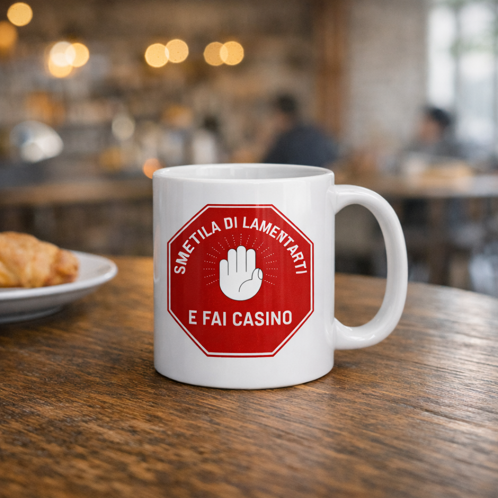 Tazza Motivazionale Italiana “Smettila di Lamentarti – E Fai Casino” | Mug Ironica da Ufficio e Casa