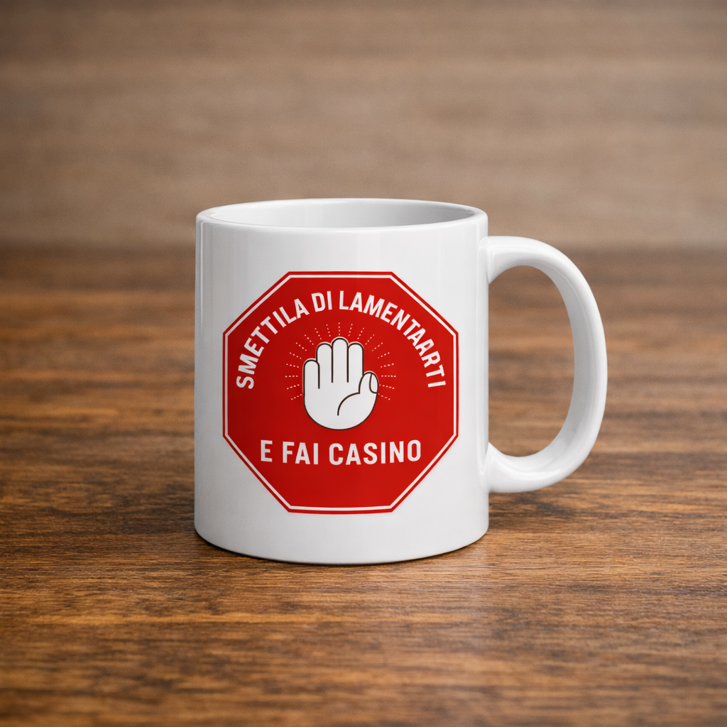 Tazza Motivazionale Italiana “Smettila di Lamentarti – E Fai Casino” | Mug Ironica da Ufficio e Casa